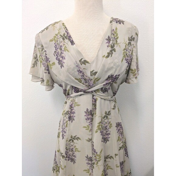Vintage Ivory Lilac Floral Floor Length Silk Dress sz 12 Bridesmaid Formal - Picture 5 of 16